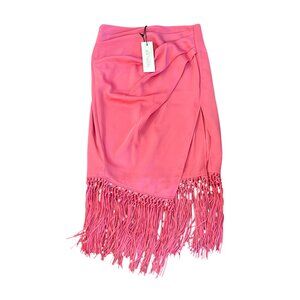 Rachel Zoe Fringe Wrap Skirt Womens S Pink Polyester Midi New